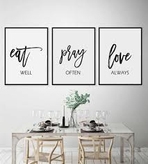 Check out our kitchen wall decor selection for the very best in unique or custom, handmade pieces from our signs shops. Eat Pray Love Printkitchen Wall Artset Of 3 Printabledining Etsy In 2021 Dinning Room Wall Decor Kitchen Wall Art Set Dining Room Wall Art