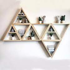 Triangle Natural Wooden Decorative Shelves Commodity Shelf For Bedroom Living Room Kitchen Office Children Decorating Shelves Shelves In Bedroom Wooden Shelves