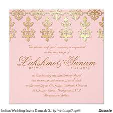 Indian Wedding Invite Damask Gold Baby Pink Zazzle Com Indian Wedding Invitations Hindu Wedding Invitations Wedding Invitations
