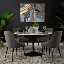 Seamless White Marble Top With Beautiful Dark Veining For A Sophisticated High End Look Co Round Marble Dining Table Stone Top Dining Table Grey Dining Tables