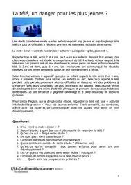 La Tele Un Danger Pour Les Plus Jeunes Comprehension De Lecture Exercices De Comprehension Vocabulaire Francais