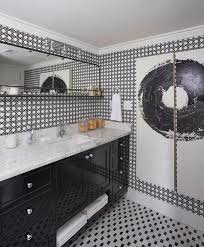 Maybe you would like to learn more about one of these? Black And White Bathroom With Black And White Garden Lattice Wallpaper Contemporary Bathroom Benjamin Moore Black