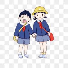 Hand Drawn Cartoon Schoolchildren Going To School On School Day Back To School Blue School Uniform Cute Q Version Of Primary School Students Uniform Clipart G How To Draw Hands Back