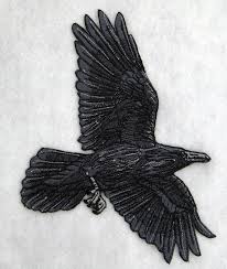 Big Black Bird With White Wing Tips Awesome Flying Raven Crow Black Bird Steam Punk Iron On Patch Black Bird Little Black Bird Lion Illustration