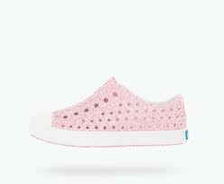 native shoes jefferson bling milk pink glitter shell white