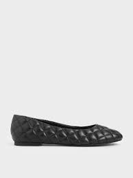 Black Quilted Ballerina Flats Charles Keith Pl