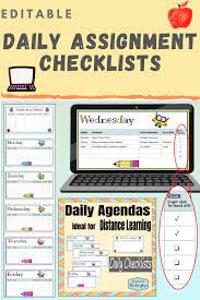 Distance Learning Daily Assignment Checklists Distance Learning School Checklist Virtual School