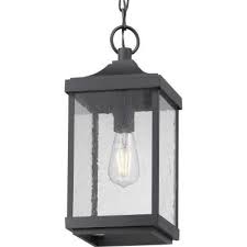 Progress Lighting Park Court 1 Light Textured Black Outdoor Pendant Light With Clear Seeded Glass P550077 031 The Home Depot In 2021 Porch Pendant Light Outdoor Pendant Lighting Hanging Porch Lights
