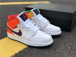 Buy Air Jordan 1 Mid Gs White Court Purple Teal 554725 128 In 2020 Air Jordans Jordan 1 White Jordan 1 Mid