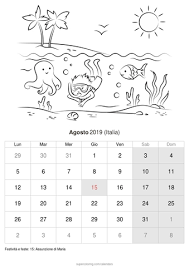 Calendario Agosto 2019 Da Stampare Italia