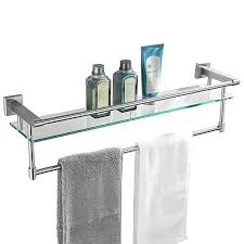 Jqk Bathroom Glass Shelf Stainless Steel Large Towel Rack With 24 Inch Bar Towel Holder Brushed Wall Mount Glass Bathroom Towel Rack Glass Shelves