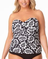 Plus Size Bandeau Tankini Top High Waist Bottoms