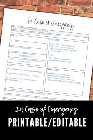 In Case Of Emergency Printable Editable Etsy In 2020 Emergency Binder In Case Of Emergency Emergency