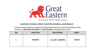 Check spelling or type a new query. Great Eastern General Insurance Malaysia Berhad Kerani Diperlukan Jobcari Com Jawatan Kosong Terkini