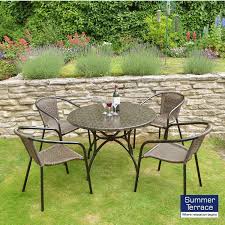 4 Seater Bistro Set Round Table Steel Frame Wicker Lounge Garden Patio Furniture Garden Furniture Sets Garden Patio Furniture Patio Furniture For Sale