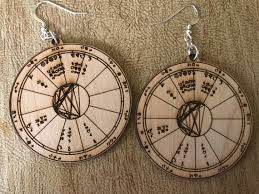 Astrology Chart Earrings Custom Wood Engraved Natal Chart Earrings Birth Chart Earrings Alder Wood Gift