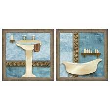 Brown furniture provides grounding for the light blue decor, while the blue adds a moody touch to your interior design style. Ptm Images Blue Brown Bath Wall Art Set Walmart Com Walmart Com