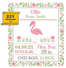 Maybe you would like to learn more about one of these? Flamingo Cross Stitch Birth Announcement Cross Stitch Birth Record Floral Baby Girl Flamingo Nursery Birth Sampler Zindagi Designs