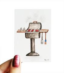 Bbq Grill Aceo Watercolor Painting Barbecue Giclee Print Fine Art Archival Original Fathers Day Gift Idea Cook Husba Watercolor Cards Cards Handmade Watercolor