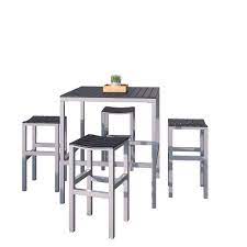 The contemporary approach to this classic aesthetic is what sets this stylish outdoor table apart. Corliving 5 Piece Outdoor Bar Height Bistro Set In Aluminum And Black The Home Depot Canada