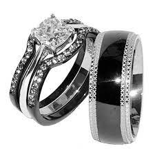 His Hers 4 Pcs Black Ip Stainless Steel Wedding Ring Set Mens Matching Band Wedding Rings Sets His And Hers Stainless Steel Wedding Ring Steel Wedding Ring