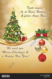 Vector greeting card with gold typography text on black background for winter holidays season. Italian Seasons Image Photo Free Trial Bigstock