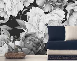 Black And White Floral Wallpaper Peel And Stick Blush Spring Peonies Removable Wallpaper Peel And Stick Etsy Floral Wallpaper Wallpaper Removable Wallpaper