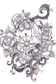 Oeuvre de tête de mort. Fleurs Tatouage De Cranes De Sucre Tatouages De Cranes Tatouage Crane Mexicain
