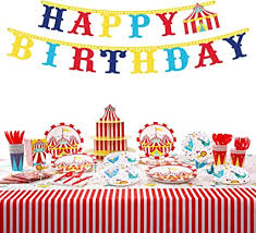 Get it as soon as tue, jul 20. Amazon Com Decorlife Carnival Birthday Party Supplies Serves 16 Circus Theme Party Decorations Complete Pack Includes Table Cover 3 Tier Cupcake Stand Carnival Banner Popcorn Boxes Total 143 Pcs Toys Games