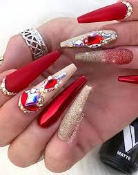 60 Christmas Holiday Nail Arts With Red Gold Stiletto Style Diamond Nails Rhinestone Nails Red Nail Art Designs Rhinestones the tried and true favorite for nail art.
