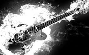 Black And White Flames Wallpaper Electric Rockabilly Guitar On Fire Monochrome Black And White Smoke Flames Rockabilly Guitar Guitar Music Wallpaper
