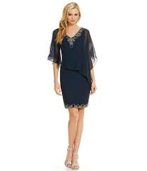 Jkara V Neck Beaded Asymmetrical Sheath Capelet Dress Dillards Capelet Dress Evening Dresses With Sleeves Petite Cocktail Dresses