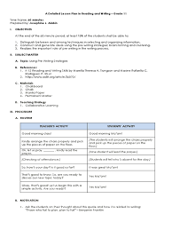 It is then folded and placed in a bag or box. A Detailed Lesson Plan In Reading And Writing Grade 11 Brainstorming Lesson Plan