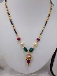 Black And Gold Jewelry Designer Gold Black Bead Chain With Rubies And Emeralds South India Jewels Black Beaded Jewelry Black Bead Necklace Black Gold Jewelry