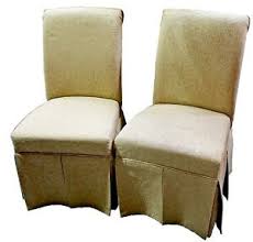 It is upholstered in a yellow/green textured poly linen. Furniture Home Pair Of Skirted Dining Chairs Cream Home Furniture Diy