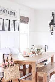 In this open dining room, muted brick, warm wood tones and matte black combine for a timeworn yet fresh feel. Spring In The Dining Room Love Grows Wild