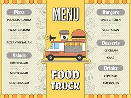 These food catering trucks serve food for wedding receptions, business affairs, parties and special events. Food Truck Menu Outdoor Kitchen In Car Mobile Van Mexican Tacos Ice Cream Fast Food Drinks Pizza Flyer Vector Template Stock Vector Illustration Of Card Graphic 125901292