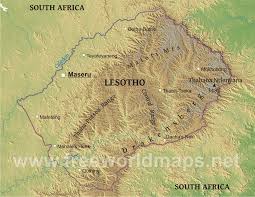 Physical map of lesotho, equirectangular projection. Lesotho Physical Map