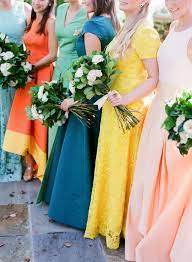 Don't let the plethora of wedding dress colors make your bridal shopping difficult! 28 Mismatched Bridesmaids Dresses From Real Weddings Best Mix And Match Bridesmaids Dresses Martha Stewart