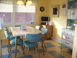 Take your kitchen or dining area to the next level with the useful style rectangle table. When Kitchen Ambiance Meet Vintage Kitchen Tables Blue Dining Chairs Flowery Small Curtain Mosaic Floor Retro Vintage Kitchen Tables Dicko Retro Kitchen Tables Old Fashioned Kitchen Retro Home