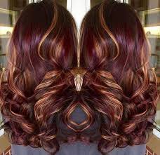 Red Violet With Golden Highlights Hair Styles Burgundy Hair Hair Highlights