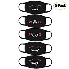 Aniwon Kawaii Muffle Mask 5 Pack Anti Dust Anime Cotton Mouth Mask Cute Kaomoji Face Mask Mask Drawing Mouth Mask Fashion Mouth Mask