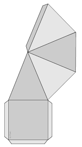 Assemble the pyramid by folding along the solid lines and gluing or taping the tabs to the corresponding sides. Developments Square Pyramids