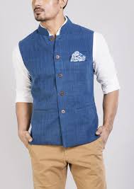 Buy Khadi Indigo Sleeveless Jacket For Men In India At Low Price Shop Khadi Hand Spun And Woven Mens Kurta Designs Nehru Jacket For Men Mens Fashion Blazer