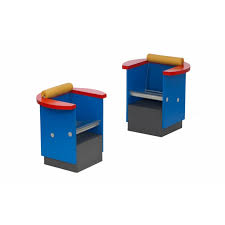 Z chair design plexiglas lucite design from gerard rietveld. Pair Of Unusual Blue Red And Yellow Memphis Chairs Sottsass 1980 Design Market