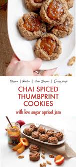 Too good gourmet keto cookies, healthy snacks, sugar free low carb keto snacks, less than 2g net carbs (cookies variety pack of 4, 5oz boxes: Chai Spiced Gluten Free Thumbprint Cookies With Low Sugar Apricot Jam Naughty Nutrition These Low Sugar Cookies Are Peanu Low Sugar Cookies Healthy Dessert Recipes Vegan Dessert Recipes
