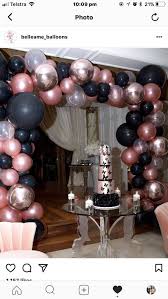 Birthday Party Black And Rose Gold Party Theme Diy Floral Birthday Balloon Arch 18th Birthday Party Rose Gold Party Balloons