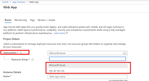 In create app service dialogue box, fill in the azure subscription. 2 Subscriptions Microsoft Azure Pay As You Go When Creating Azure App Service Which One To Chose To Host Sharepoint Remote Event Receiver Stack Overflow