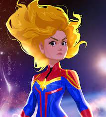 Artstation Stylised Design Of Captain Marvel Played By Brie Larson Xi Ding Marvel Character Design Captain Marvel Marvel Cartoons