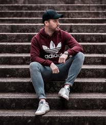 See more ideas about hoodie outfit men, hoodie outfit, mens outfits. Adidas Burgundy Sweatshirt And J Brand Grey Skinny Jeans Outfit Your Average Guy
